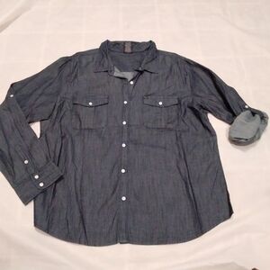 Faded Glory XXL (20) "Denim" Roll Sleeve Double Pocket Button Up
